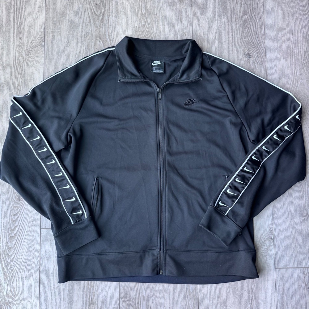 Nike Sportswear Swoosh Tape Track Jacket Mens XL Black White Full Zip AR3139-010